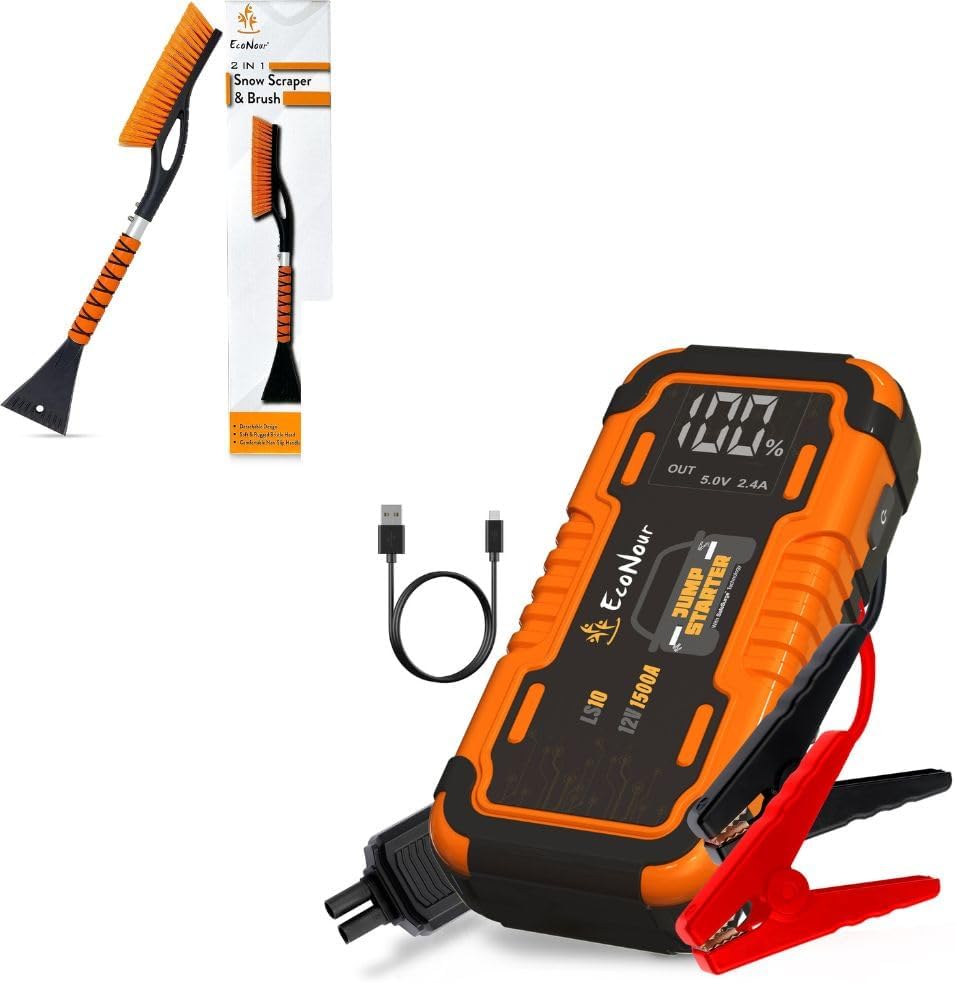 EcoNour 27" Aluminum Snow Brush with Ice Scrapers for Car Windshield LS10 Car Battery Jump Starter