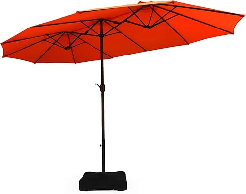 Tangkula 15 Ft Patio Double Sided Umbrella with Base, Outdoor Extra Large Market Umbrella with Crank Handle, Outdoor Twin Table Umbrella Base
