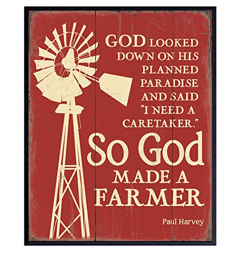 So God Made a Farmer Wall Decor Sign - 8x10 Farm Poster - Farm Wall Art Decor - Farm Pictures - Farm Kitchen Wall Decor for Living Room - Religious Christian Gifts - God Wall Decor - Paul Harvey
