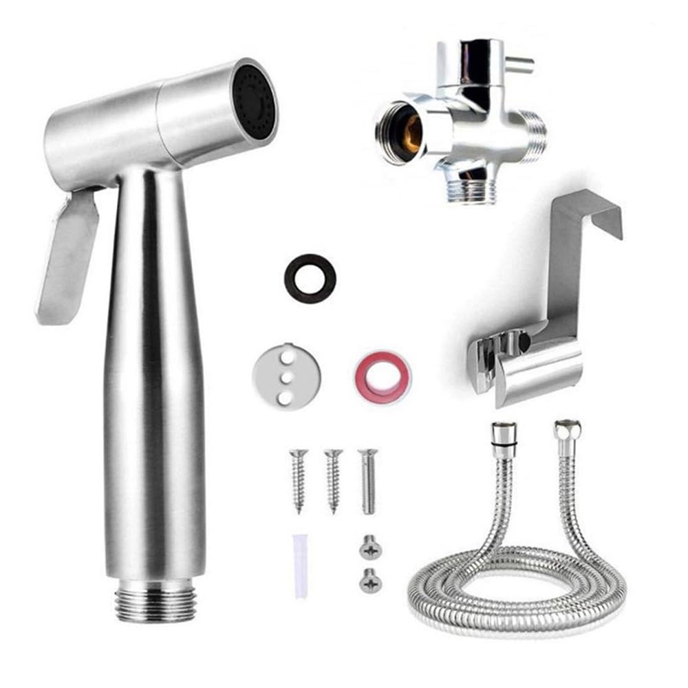 Set di 2 spruzzatori portatili per bidet e WC, in acciaio inox, per l'igiene personale del bagno, kit per bidet personale, bagno per animali domestici, lavaggio auto, fiori d'acqua (G1/2)