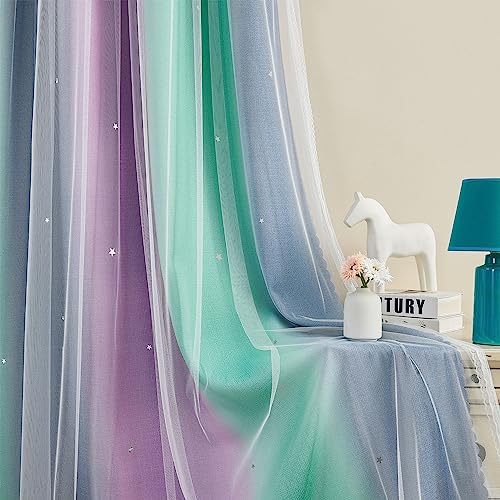 Image of XiDi Curtains for Bedroom Decor, Rainbow Purplgreen grey52 /54