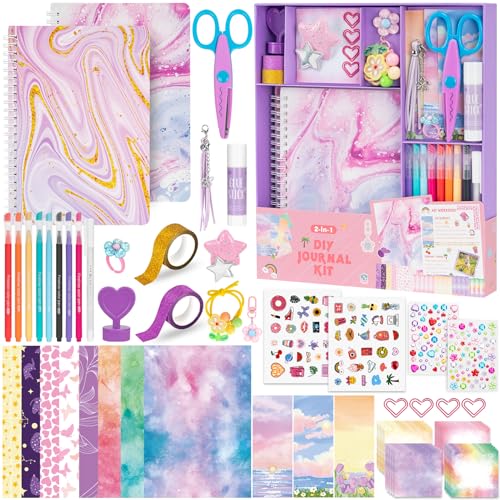 RISEMART 2 Pack DIY Journal Kit for Girls Journaling Diary Toys for ages 8-13 Arts and Crafts Birthday Stationary Set Gifts for Teen Girls Ages 8 9 10 11 12 13 14 Year Old