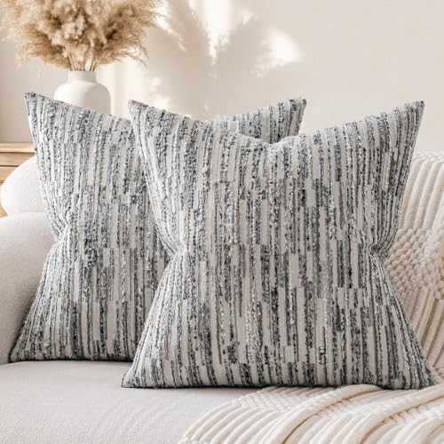 Boho Striped Decorative Throw Pillow Covers 18"X18" Set of 2,Gray White
