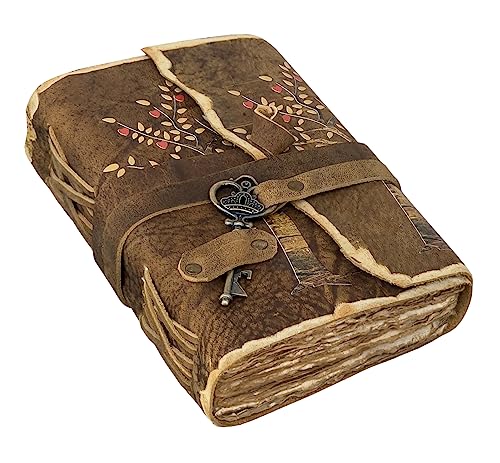 Tree of Life Leather Journal - Antique Handmade Deckle Edge Vintage Paper Leather Print Bound...