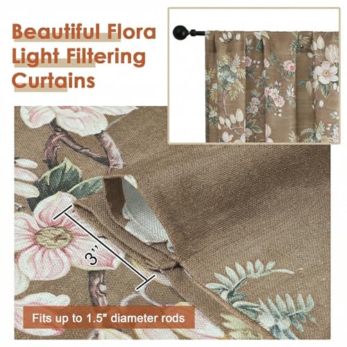 Aiyufeng Floral Curtains 72 Inch Length for Bedroom Living Room, Light Filtering Privacy Airy Rustic Vintage Country Flower Patterned Rod Pocket Window Drapes for Farmhouse, W40 x L72, Taupe, 2 Panels by Aiyufeng - Used condition - Image 2