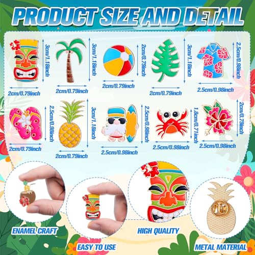 Image of Giegxin 40 Pcs Summer Enamel Pins Bulk Hawaiian Brooch Pins Beach Backpack Pins Tropical Button Pins Cute Cartoon Pineapple Watermelon Coconut Tree Lapel Pin for Hawaiian Party Festival Gifts