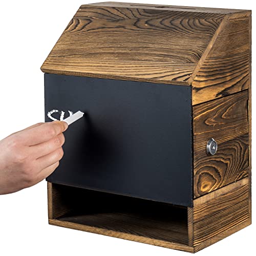 Mygift Wall Mountable Rustic Burnt Solid Wood Comment Box With Chalkboard Surface, Lock, And Keys, For Fundraiser Collection Suggestion Voting Ballot Restaurant Tips #TOP5