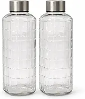 Kit 2 Garrafas de Vidro para Geladeira Água Suco Fresco Prática Elegante 1 Litro com Tampa Inox