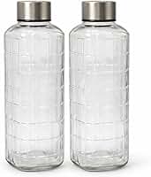 Kit 2 Garrafas de Vidro para Geladeira Água Suco Fresco Prática Elegante 1 Litro com Tampa Inox