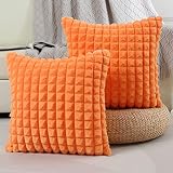FUTEI Orange Decorative Throw Pillow Covers 20x20 Inch Set of 2,Square Cushion Case,Soft Fluffy Faux