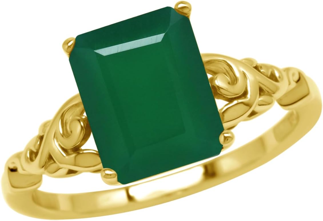 Silvershake 10X8mm Octagon Shape Gemstone White Gold Plated or Yellow Gold Plated 925 Sterling Silver Scroll/Filigree Leaf Vine Solitaire Ring Jewelry for Women