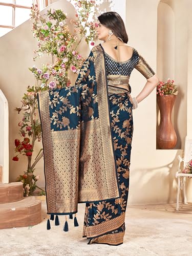 Image of Mehrang Cotton Banarasi Silk Saree for Women With Unstitched Blouse Piece