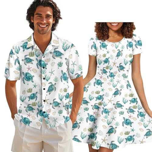 Image of AFPANQZ Couple Matching Outfit Casual Men's Button Down Shirt or Short Sleeve Summer Sundresses Dresses for Women 2026