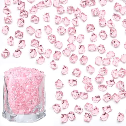 LAIDANLA 500PCS Pink Acrylic Gems Fake Ice Cubes Vase Fillers