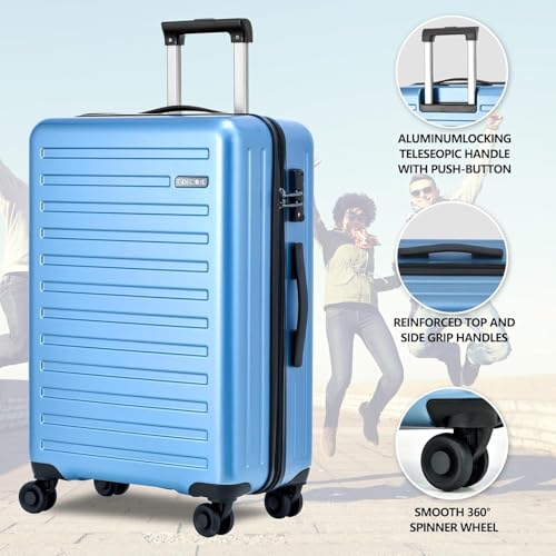 Image of 2pcs 20 /28 inch Luggage Set, 20 Inch Carry On Suitcase 28 Inch Checked Luggage | 20in 21.65*15.35*7.87 inch Cabin Suitcase with Front Pocket,Lightweight HardShell,YKK Zipper,TSA Lock,Europe Travel,Ice Blue