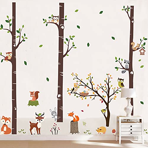 Image of decalmile Woodland Wall Decals Animal Tree Fox Wall Stickers Baby Nursery Kids Bedroom Daycare Wall Decor