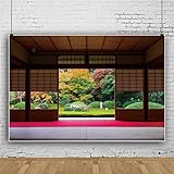 Qinunipoto 背景布 和風 和室 庭の眺め 写真 写真の背景 撮影用 緑 グリーンバック インテリア 障子 商品撮影 人物撮影 ビニール 1.5x1m