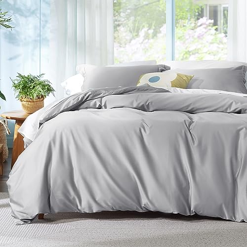 Bedsure Cooling Duvet Cover Queen - Silky And Breathable Eucalyptus Lyocell Cotton Hybrid Comforter Cover Set For Hot Sleeper - Hypoallergenic And Moisture Wicking Cooling Bedding Set, Silver Grey #TOP19