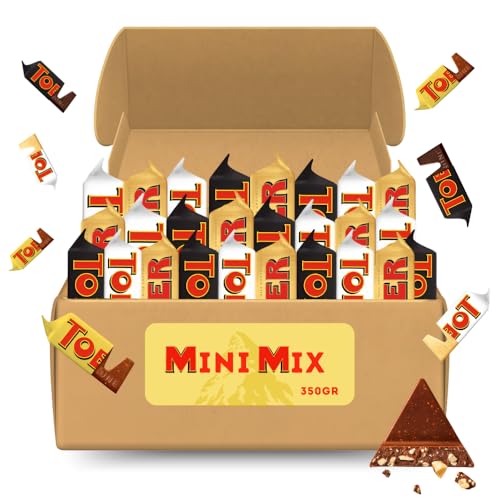 Toblerone - Mini mezcla de chocolate suizo - 350 g - leche, blanco y negro - Bocados individuales gourmet - Ideal para regalo, descanso para café o oficina - Funda práctica para compartir