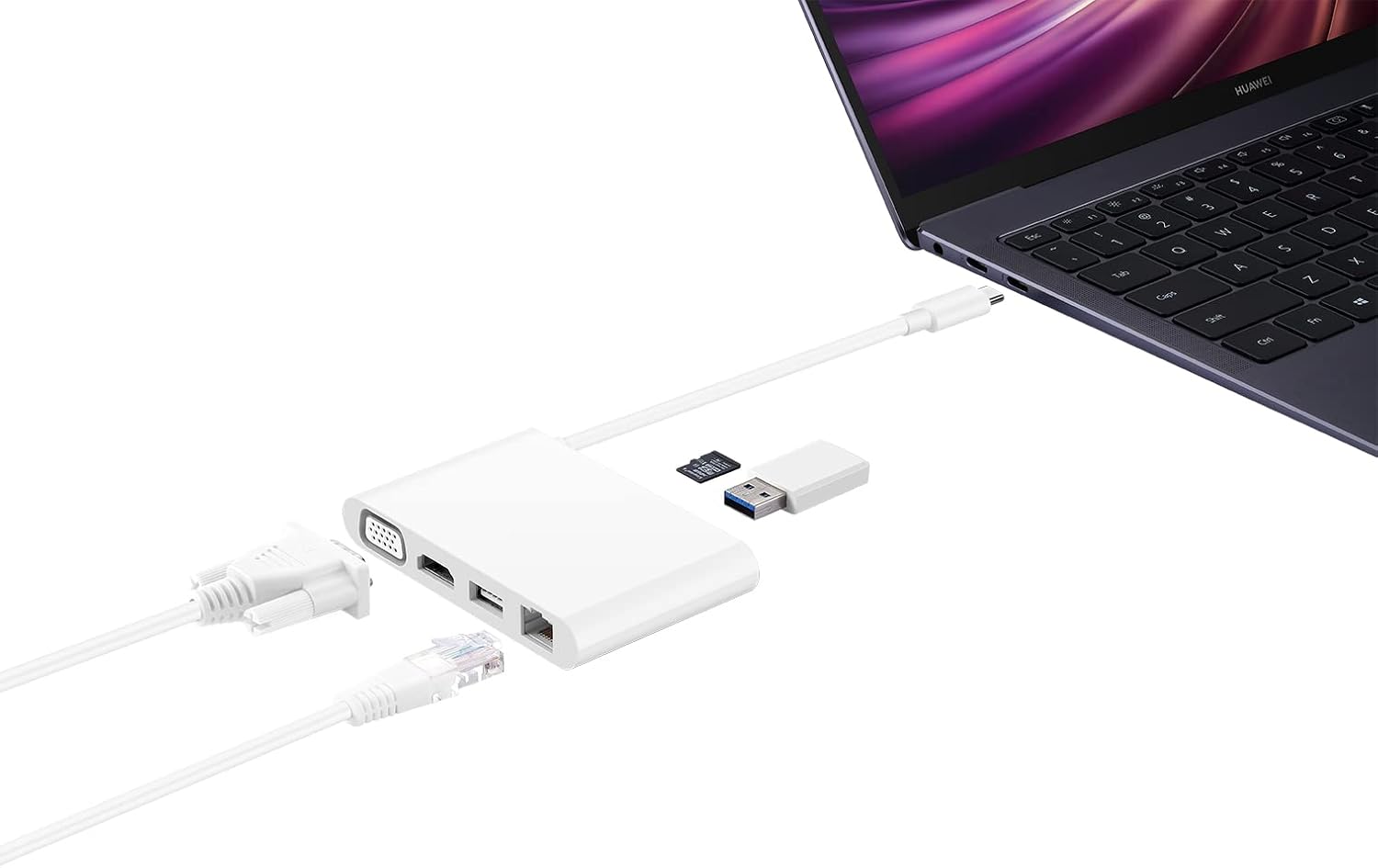 HUAWEI MateDock 3 connected to a laptop with various peripherals