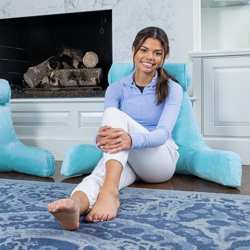 Image of Husband Pillow XXL The Original for Adults - 30 inch Tall Backrest for Sitting Up in Bed - Firm Support Reading, Bed Rest Pillow for Adult, Neck Roll, Removable Cover - TV - Carolina Blue