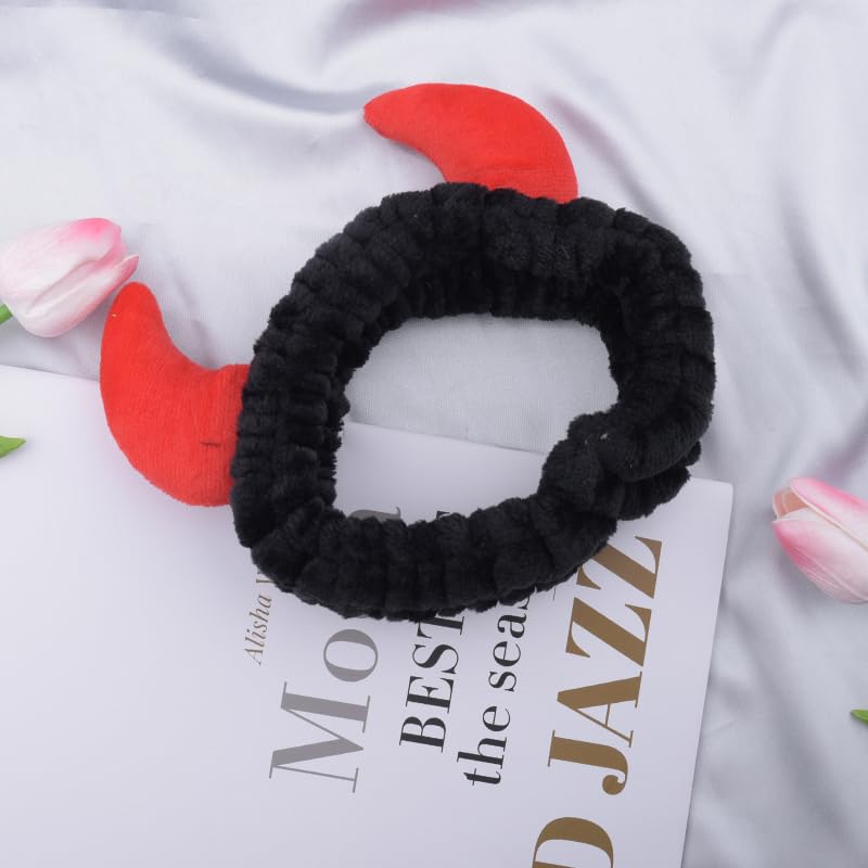 Guqqeuc Devil Horns Headband for Washing Face Halloween Makeup Hair Band for Women Black Makeup Headband Shower Head Band for Make Up Halloween Costume Accessries for Women - Image 2