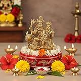 LOVENSPIRE Brass Shiv Parivar Idol Statue Hindu God Shiva Parvati Ganesha Kartikeya Nandi Family Murti Sculpture - Pooja Home Temple Mandir Decor - Decorative Showpiece Housewarming Gift (3.7 Inches)