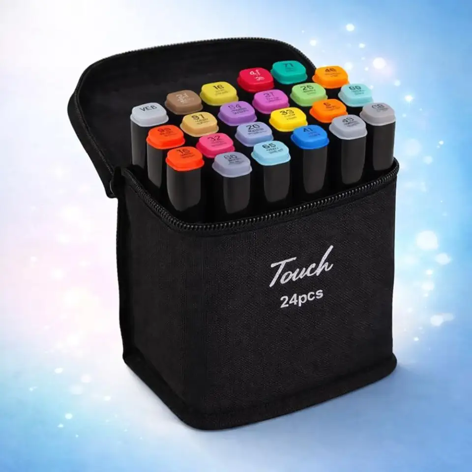 Caneta Marcador Para Colorir Desenho Profissional 24, 36, 48, 60, 80, 100, 120, 168 Cores Conjunto De Canetinhas Pontas Duplas Codificados por Cores Vivas para Desenho (24)