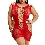 Simply Serna Women Sexy Lingerie Medium to Plus Size Fishnet Dress Mesh Babydoll Chemise Extra Large Ropa Interior Femenina Lenceria Para Mujer Extra Grande Red