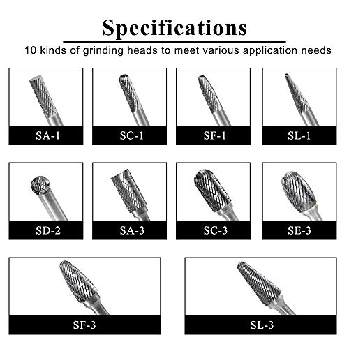 Image of 1 /4 inch Shank 10pcs Double Cut Solid Carbide Rotary Burr Set | Carbide Burrs Die Grinder Bits for Steel,Metal Carving, Polishing,Engraving,Drilling