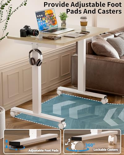 Image of Okin Small Electric Standing Desk, 36 inch x 24 inch Whole Piece Height Adjustable Desk, Oak Sit to Stand Computer Workstation with Wheels for Home Office
