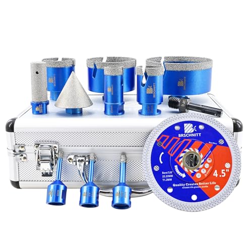 Image of Diamond Hole Saw Kit - 12pcs Tile Drill Bit Vacuum Brazed | 1 /4 inch*2 5 /16 inch 1 inch 1-3 /8 inch 2 inch 3 inch 4 inch Core Drill Bits, Beveling /Milling Bit, Saw Blade, For Porcelain /Granite /Marble /Stone