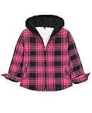 ZENTHACE Toddler Baby Boy Girl Sherpa Fleece Lined Zip Up Hooded Plaid Flannel Shirt Jacket Shacket Sweatshirt Hot Pink 5T