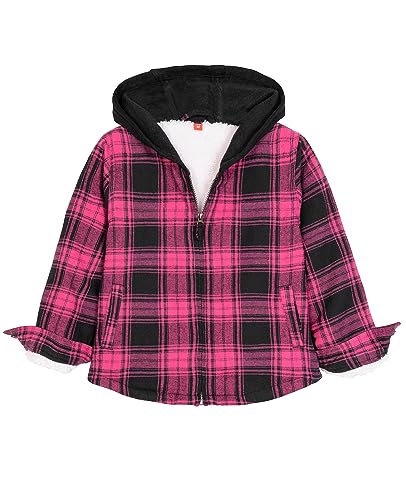 ZENTHACE Kids Toddler Boys Girls Warm Sherpa Lined Plaid Flannel Shirt Jacket,Full-Zip Hooded Sweatshirt