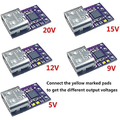 Delinx 2PCs USB-C Type-C PD Trigger Module Supports PD 2.0 3.0 Output DC 5, 9, 12, 15, 20 Volts 100W (PD to 5/9/12/15/20V)