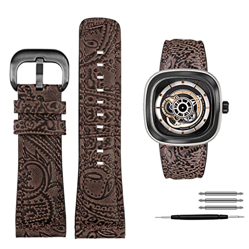 Bracelet montre cuir véritable 28mm style vintage fait main pour Seven Friday et Diesel