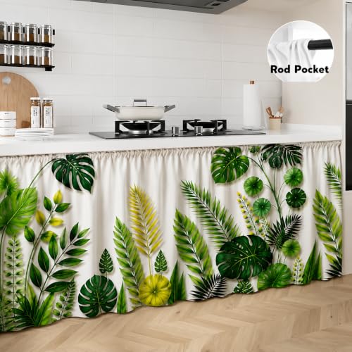 Image of Premium Printed Kitchen Sink Curtain | Washable & Dustproof Rod Pocket Counter Skirt | Perfect for Any Sink | Multicolor Cooking Theme Decor for Home & Kitchen(150cm X 70cm) (Green Paan)