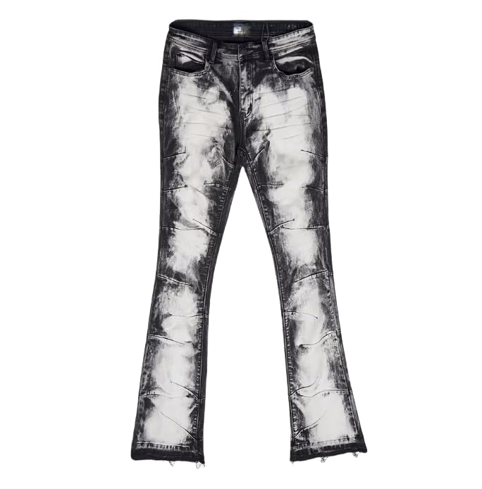 Men's Mid-Rise Jeans, Tie-dye Fitted Flared Pants, Casual Vintage Men's Jeans
