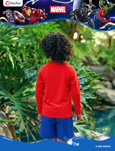 Image of Disney Marvel Spiderman Swimsuit Rash Guard Shirt & Swim Trunks Stitch Boys Swim Set UPF 50+ Summer Kids Bathing Suit 3M-13T