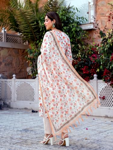 Image of GoSriKi Kurta Sets for Women Cotton Blend Printed | Kurti Set for Woman | Kurta Pant Dupatta Set | 3 Piece Set Women | Straight Kurti | V Neck Full Sleeve Suit Set Stylish Ethnic Outfit Clothing