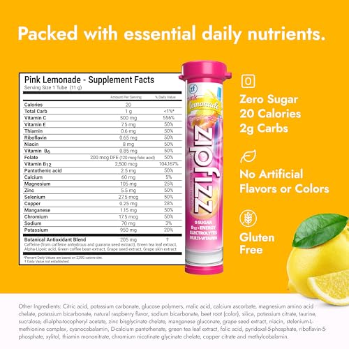 image for Zipfizz Daily Energy Drink Powder, Pink Lemonade, 20 Pack | 3-in-1 Sus