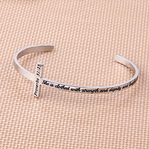 M MOOHAM Cross Bracelet Christian Gifts for Women - Engraved Quote Religious Cuff Bangle Bible Verse Jewelry Gift for Women Confirmation Baptism Gifts Christian Bracelet3