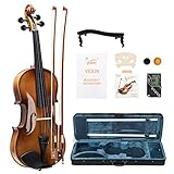 GLARRY Violin 4/4 Full Set- Solidwood Fiddle with Tuner Bow Case Shoulder Rest, Including Acoustic Violin Strings for Beginners Adults (Light)