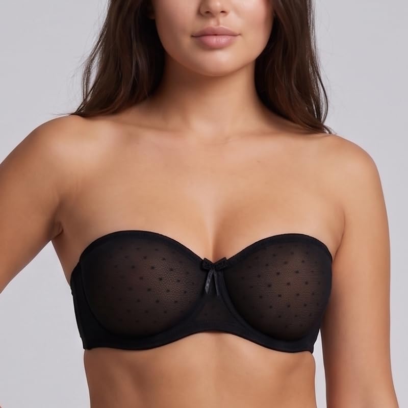 MELENECA Sujetador Reductor Bandeau con Aros, Encaje, Sin Tirantes | Invisible, sin relleno, antideslizante con silicona, multiposición, ideal para vestidos de novia y fiesta