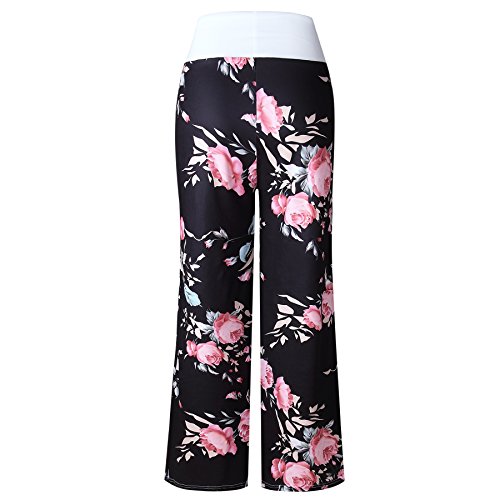 Image of iChunhua Women's Comfy Stretch Floral Print Drawstring Palazzo Wide Leg Lounge Pant