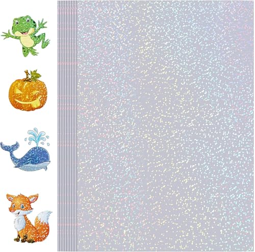 Image of True-Ally 20 Sheets Holographic Sticker Paper, Transparent Holographic Vinyl Laminate Film, Clear Overlay Lamination Sticker Paper Self Adhesive Waterproof - 8.5x11 inch (Glitter DOT Pattern)