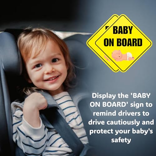 Image of Lusinus Baby On Board Signs for Car - 2 Pack Reflective, Funny & Cute Magnetic Stickers - Removable Safety Attention Signs for Novice Drivers - 5x5 Inches