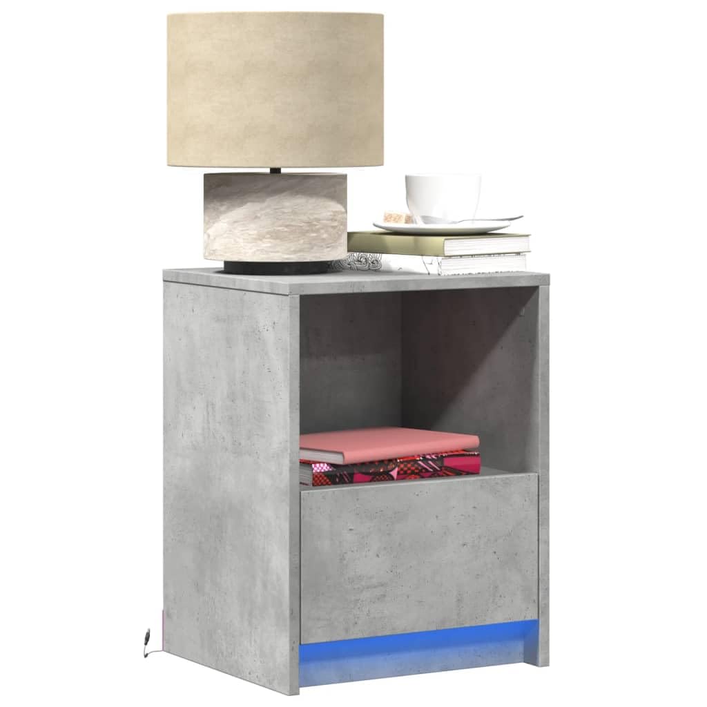 Homgoday Mesillas de noche con luces LED, 2 unidades, mesitas de noche, mesita de noche, mesa auxiliar, mesa auxiliar para cama, dormitorio, salón, gris hormigón, madera, 38 x 34 x 50 cm