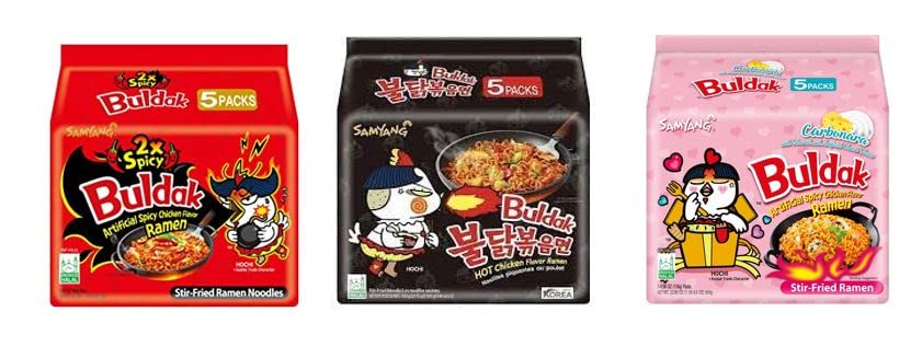 Pack Buldak Picante - 2x Picante - Carbonara - 5 sobres por sabor - 15 sobres!