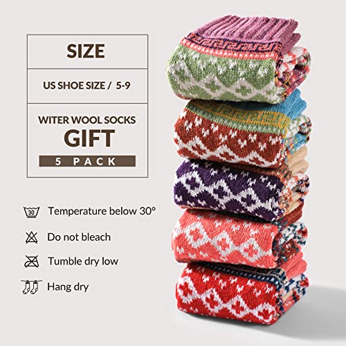 Tavaleu Wool Socks for Women - 5 Pairs Winter Warm Knit Soft Vintage Casual Crew Socks3